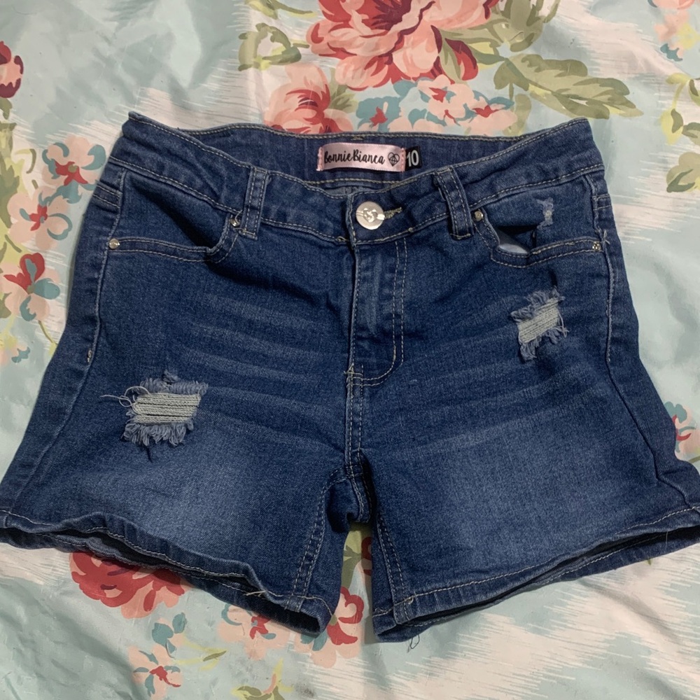 KanCan Distressed Dark Blue Jean Shorts